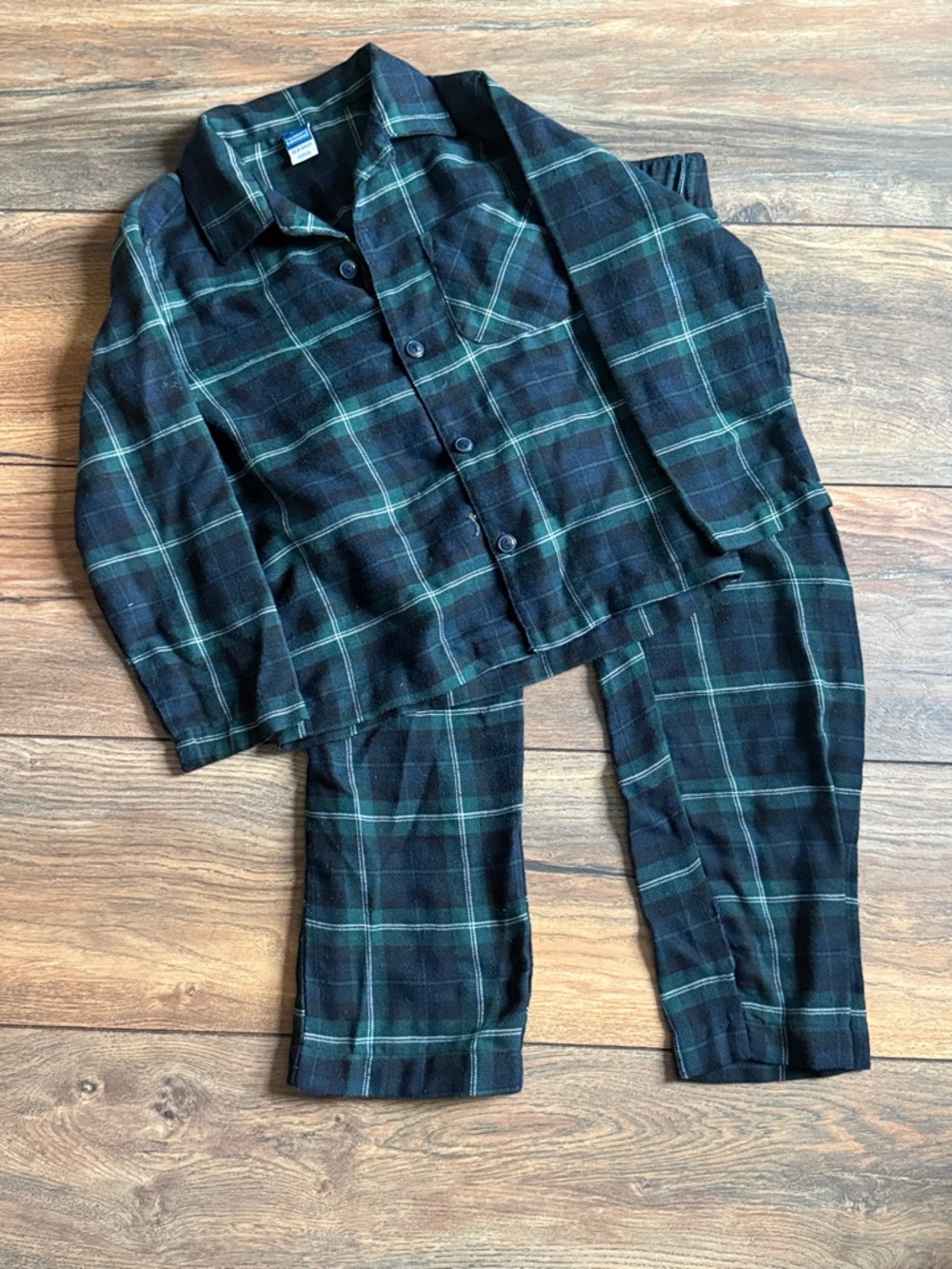 Old Navy Navy & Green Plaid Kids Pajama Set